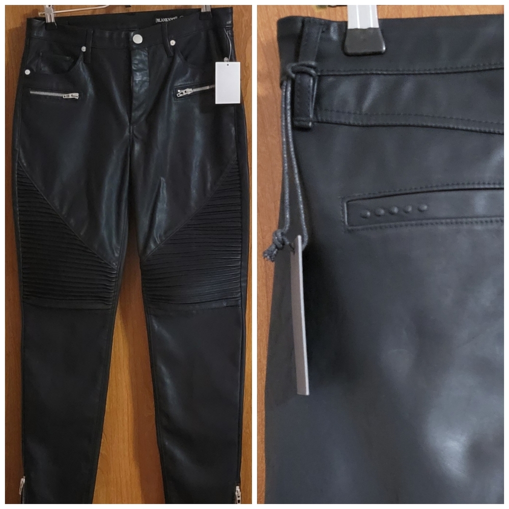 NWT~ Black Vegan Faux Leather Moto Pants by BlankNYC, Women's Size 29